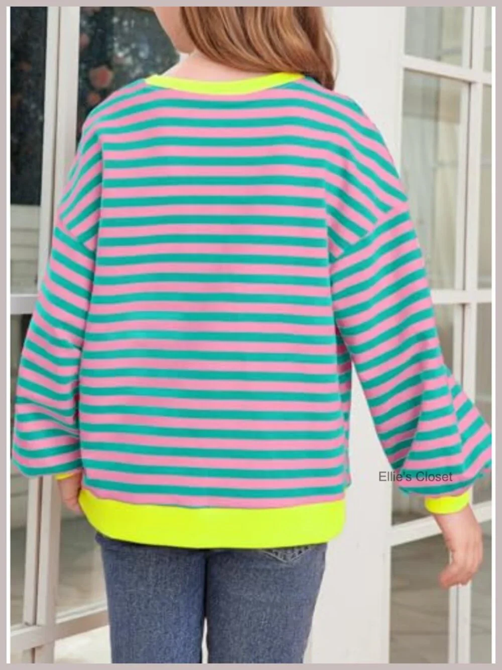Girls Long Sleeve Striped Color Block Crewneck Sweatshirt Pullover Cotton Tunic